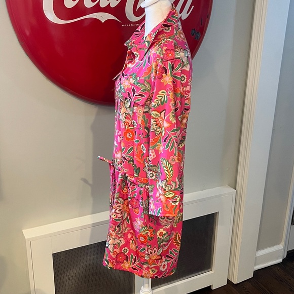 Fate Pink & Green Floral Romper Button Front Drawstring Waist w/Pockets, Size L - Picture 7 of 10